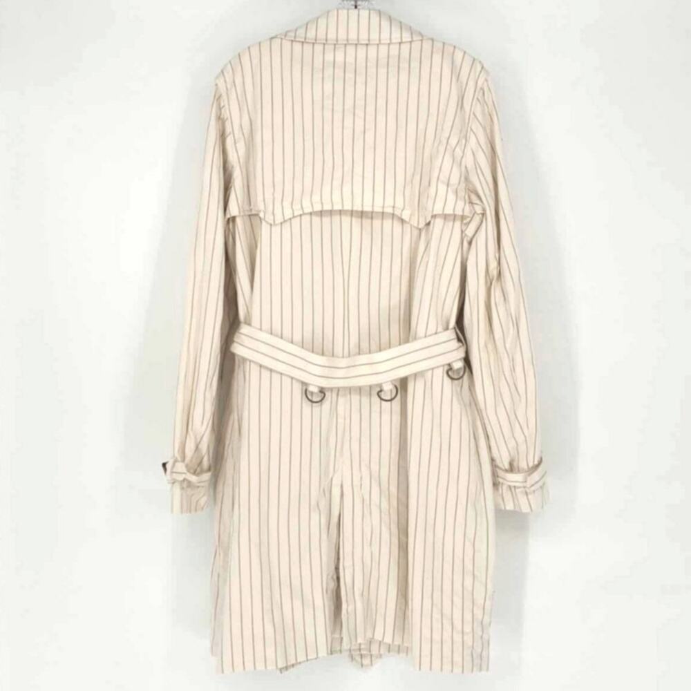 Vtg 90s Women's Ralph Lauren Cream & Tan Pinstripe Cotton Trench Coat - Size XL - Picture 2 of 10